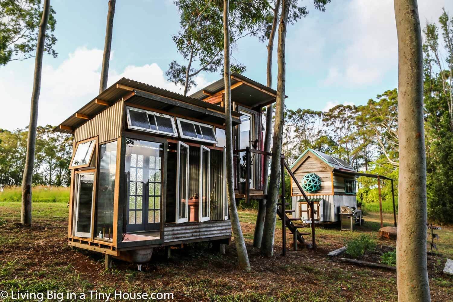 Tiny Home With Luxury Bath-House Made From Recycled Windows Tiny Home With Luxury Bath-House Made From Recycled Windows